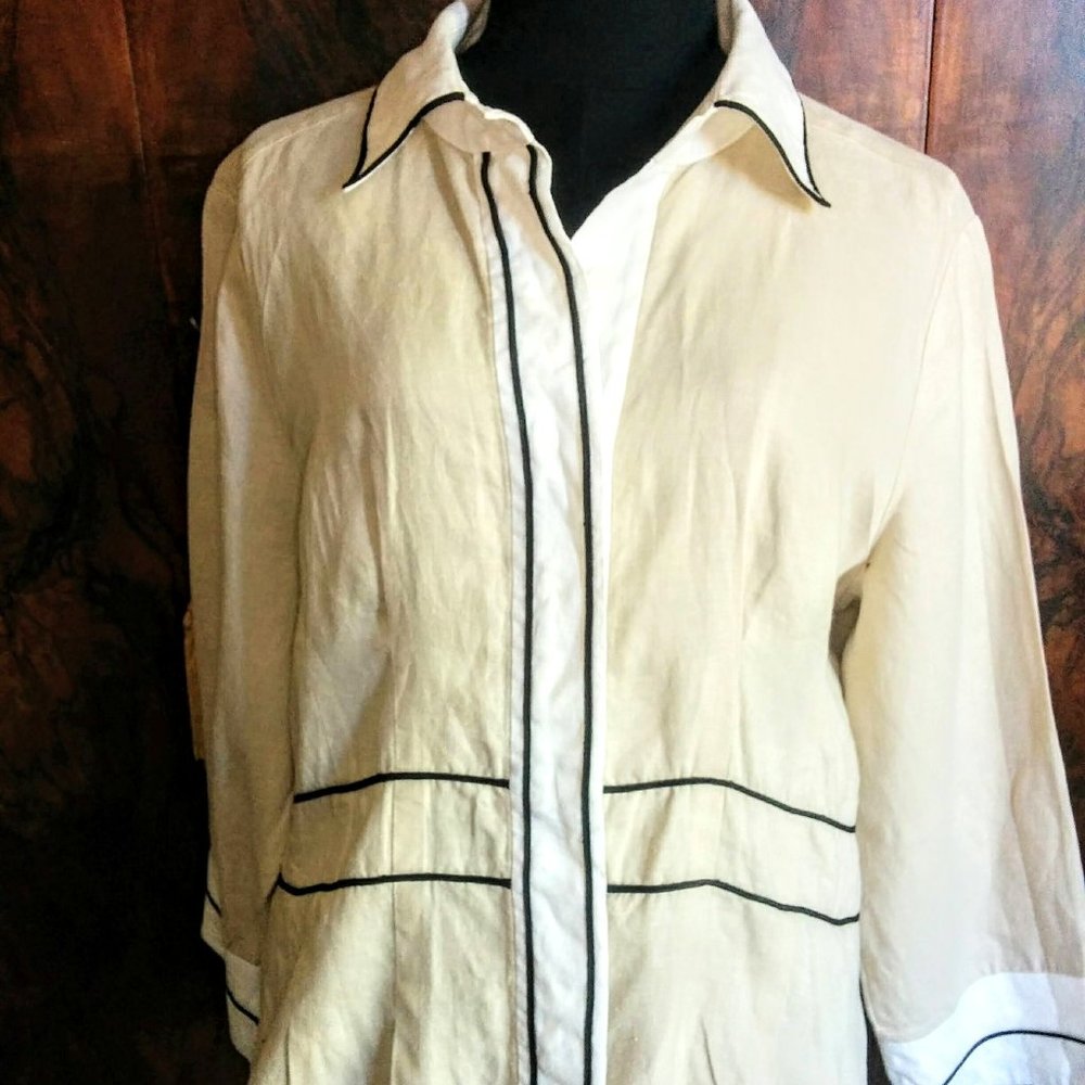 Saks 5th Ave tan linen blouse size 12